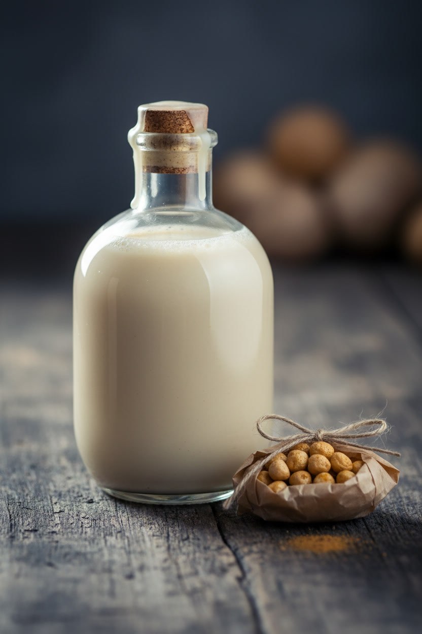 Klasik şişe boza, koyu kremrengi, cam şişede