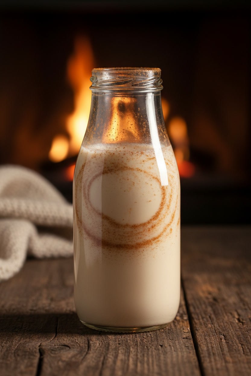Sıcak salep, üzerinde tarçın, cam bardakta